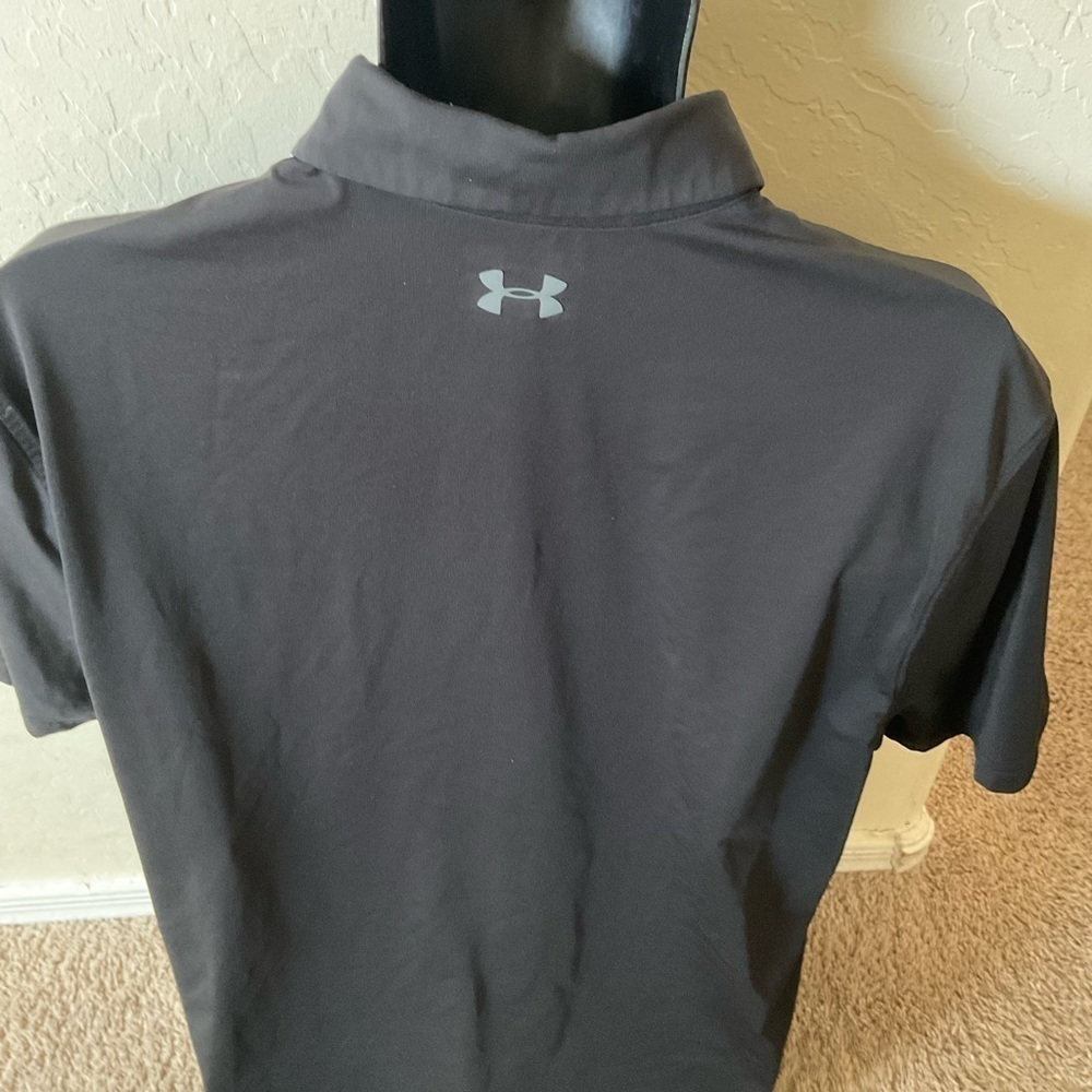 Mens used Under Armour UA size M heatgear black polo striped shirt medium Pre ow - Picture 4 of 4